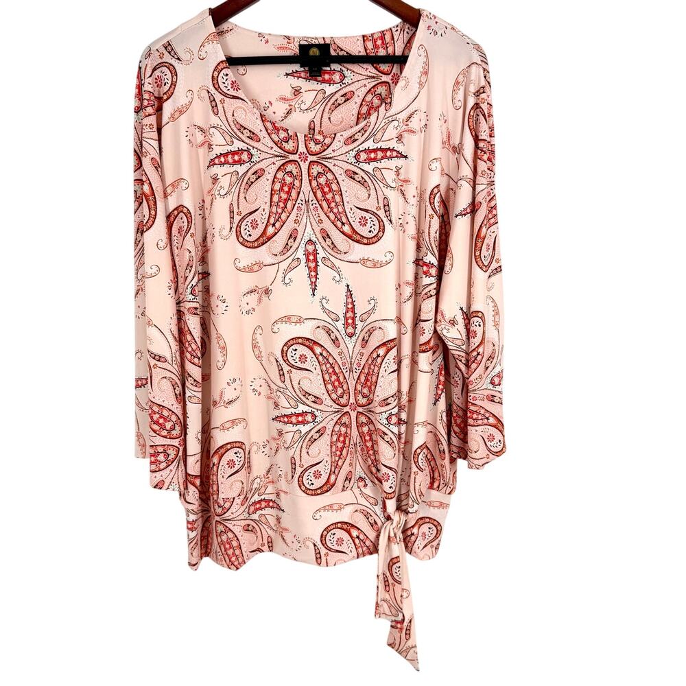 JM Collection Plus Size XXL 2X Pink Red Formal Super Stretchy Blouse Shirt Top